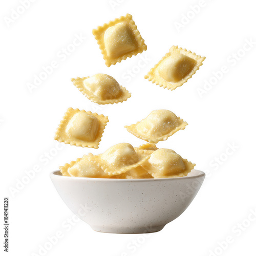 Fresh ravioli in bowl isolated on transparent background