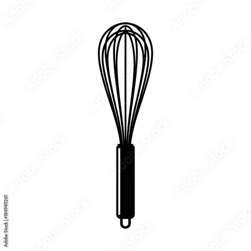 Kitchen Whisk Egg Beater Baking Tool Black Silhouette Vector Icon Isolated on White Background for Cooking Design