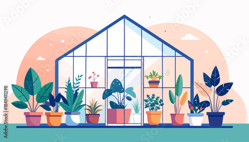 Vibrant Botanical Garden Greenhouse with Lush Potted Plants Thriving in a Bright and Serene Environment, Perfect for Cultivating Greenery and Nature Enthusiasts