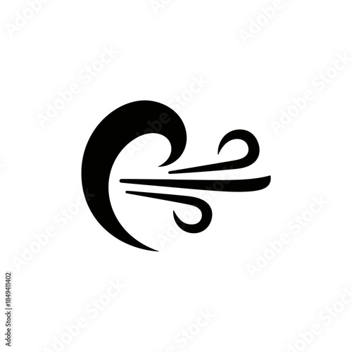 Wind Icon Blowing Air Lines Breezy Black Silhouette Vector Icon Isolated on White Background for Climate Design
