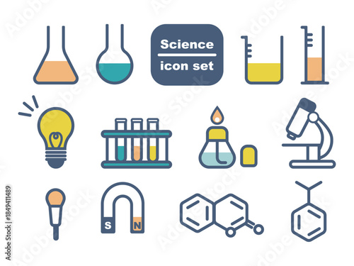Science Icon Set Illustration | Laboratory, Chemistry, Physics, Research