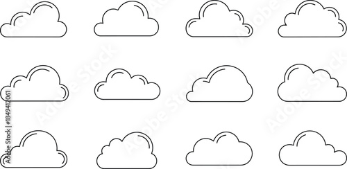 Collection of diverse cloud outlines in vector format for design and illustration purposes
