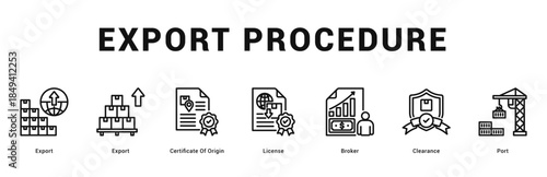 Export Procedure Modern and clean web banner illustration featuring thematic icons for visual communication