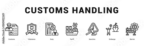 Customs Handling Modern and clean web banner illustration featuring thematic icons for visual communication