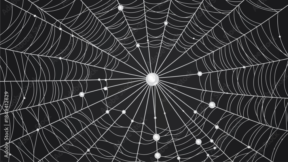 Fototapeta premium Intricate spider web with dew drops on black background