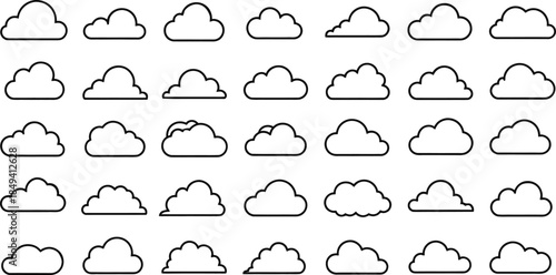 A Collection of Diverse Cloud Icons Representing Weather and Communication Concepts