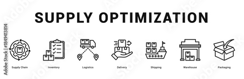 Supply Optimization Modern and clean web banner illustration featuring thematic icons for visual communication