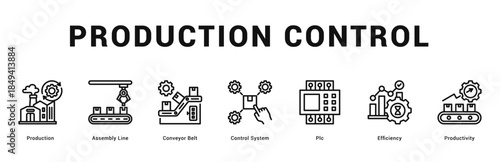 Production Control Modern and clean web banner illustration featuring thematic icons for visual communication