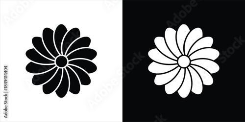 Stylized Geometric Blossom Icon in Contrasting Black and White Graphic Design