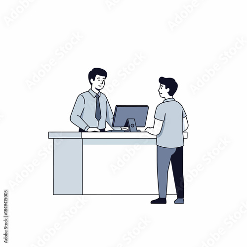 Male Customer Speaking to Bank Teller Illustration