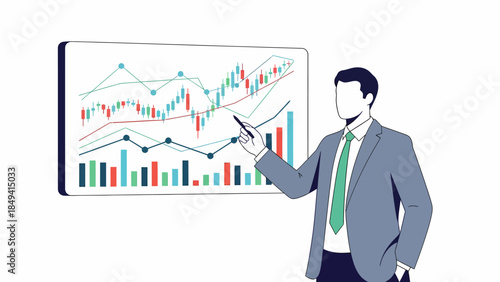 Male Broker Presenting Stock Market Trends and Data