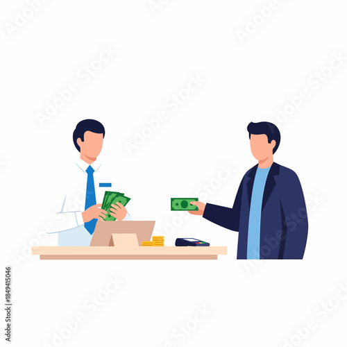Bank Teller Giving Cash to Customer Transaction