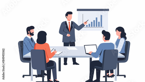 Business Manager Presenting Bar Graph to Team Meeting