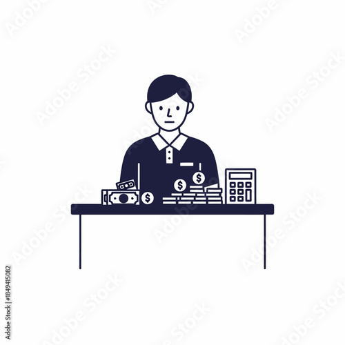 Financial Officer Counting Money Line Art Illustration