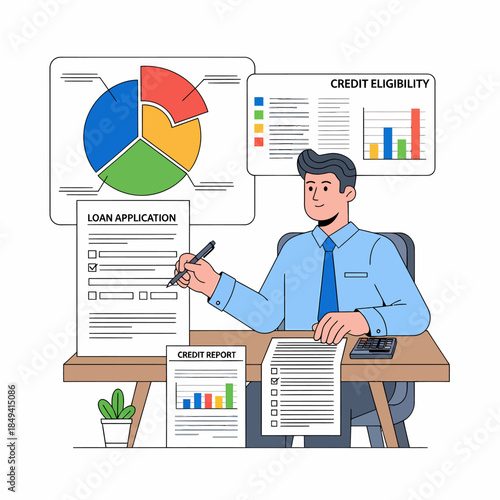 Loan Officer Reviewing Credit Report and Loan Application