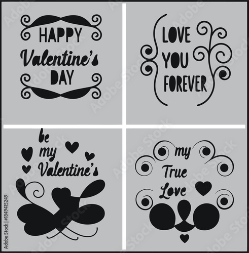 Four Valentine's Day Hand Lettered Quotes on Gray Background Keywords: Valentine's Day, love