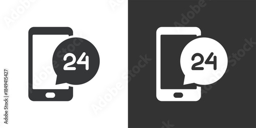 24-Hour Mobile Support icon. Solid glyph series icon