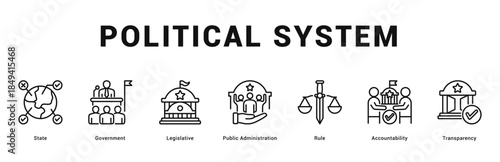 Political System Modern and clean web banner illustration featuring thematic icons for visual communication
