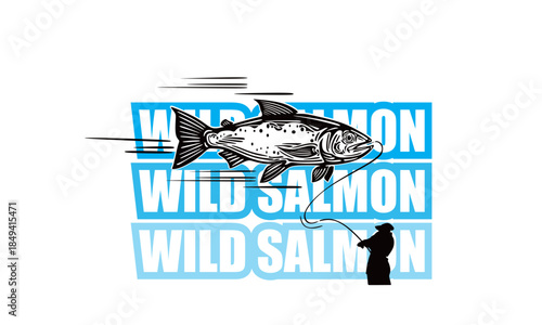 fisherman and big salmon fish logo, silhouette of great fishing lure vector illustrations