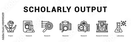 Scholarly Output Modern and clean web banner illustration featuring thematic icons for visual communication