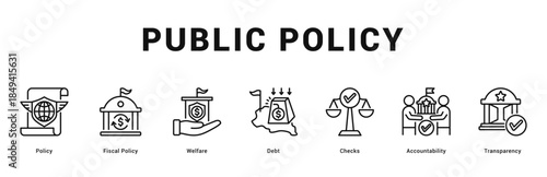 Public Policy Modern and clean web banner illustration featuring thematic icons for visual communication