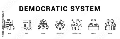 Democratic System Modern and clean web banner illustration featuring thematic icons for visual communication