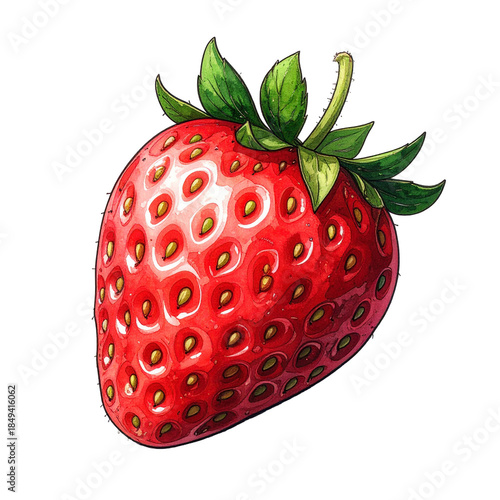 Fresh Red Strawberry with Green Leaves.