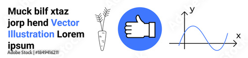 Agriculture, positivity, data analysis, growth, education, visual learning. A carrot, thumbs-up symbol and an x-y axis graph displayed creatively. Agriculture and data analysis elements