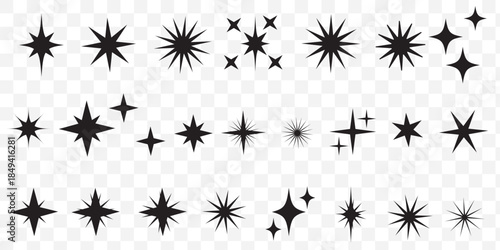 Shining stars icon set. Sparkle stars icons. Twinkle stars collection. Effect shine, glitter, twinkling and clean. Vector illustration.