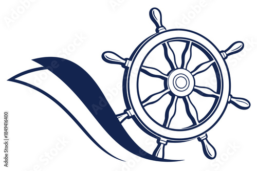 Navigational Helm Symbol: An artistic representation of a ship's wheel intertwined with a stylized wave. The helm, a symbol of guidance and control, navigates the waves of life. 