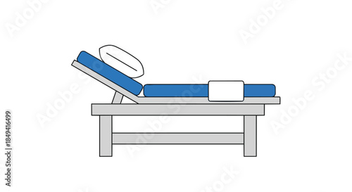 Minimalist illustration of a comfortable therapeutic adjustable bed or lounge chair with blue cushioning and pillows for relaxation or medical