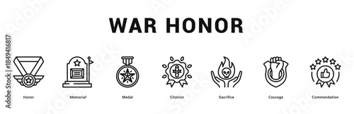 War Honor Modern and clean web banner illustration featuring thematic icons for visual communication