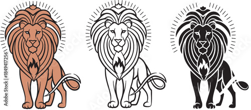 Stylized Lion Vector Illustration Set Clean Flat Outline Animal Design