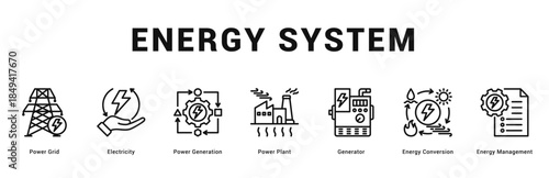 Energy System Modern and clean web banner illustration featuring thematic icons for visual communication