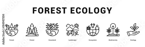 Forest Ecology Modern and clean web banner illustration featuring thematic icons for visual communication