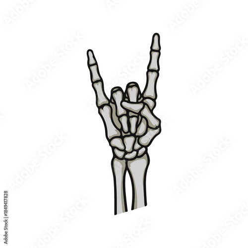 old school rock and roll hand bone skull art vector illustration