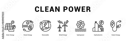 Clean Power Modern and clean web banner illustration featuring thematic icons for visual communication