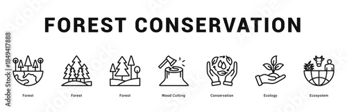 Forest Conservation Modern and clean web banner illustration featuring thematic icons for visual communication