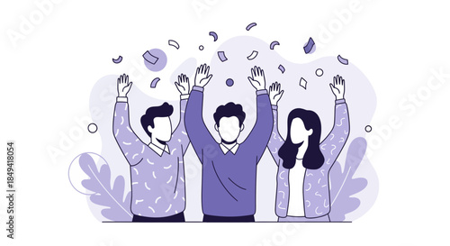 Diverse group of people celebrating success with raised hands