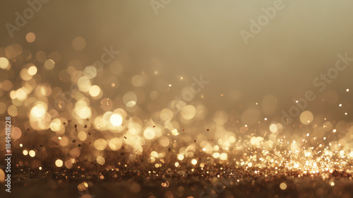 Abstract warm golden bokeh lights background with subtle glitter sparkle ideal for festive design