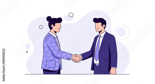 Business partners shaking hands in modern office setting