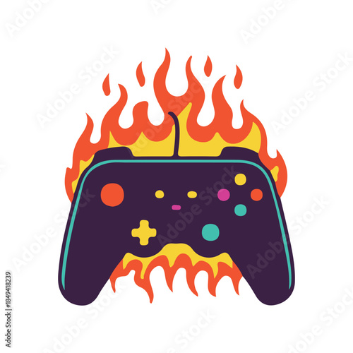 gamepad handheld controller joystick flame fire art vector illustration