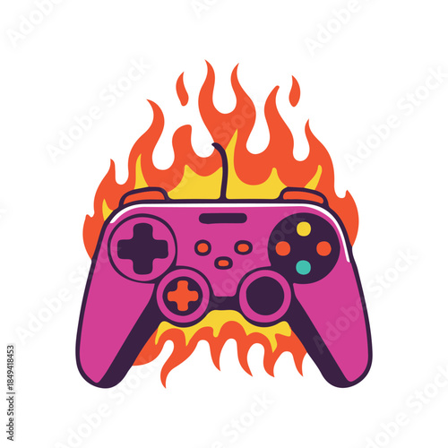 gamepad handheld controller joystick flame fire art vector illustration