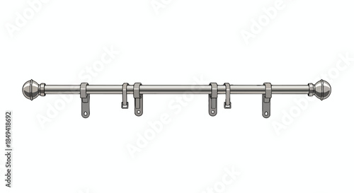 Polished metal curtain rod with classic sphere finials and strong support brackets for elegant window decor