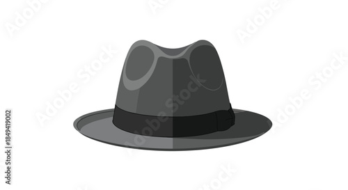 Stylized grey fedora hat vector art, classic headwear accessory with timeless vintage charm and iconic design
