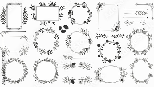 Collection of Elegant Floral and Leafy Decorative Borders and Wreaths.