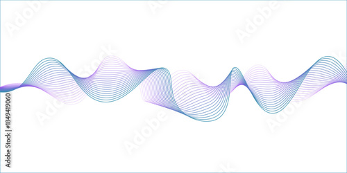Dynamic sound wave isolated on white background. Musical particle pulsing. Blue energy flow concept. 3D rendering.