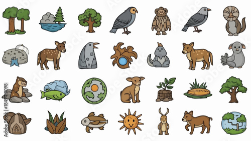Collection of diverse nature and animal illustrations in a grid format.