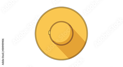 Minimalist golden sun hat illustration with distinct shadow a top-down view of summer style