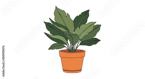 Vibrant green houseplant in a terracotta pot, a stylized illustration offering natural beauty and a fresh, calm aesthetic for diverse design projects.